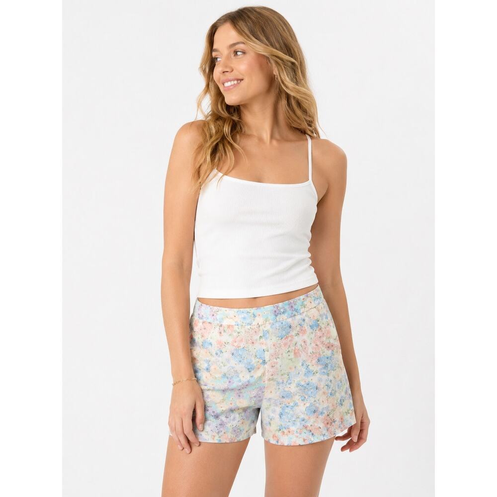 Stradivarius Pastel Floral Shorts Women’s Sz 4 Cottagecore Boho Romantic Pockets